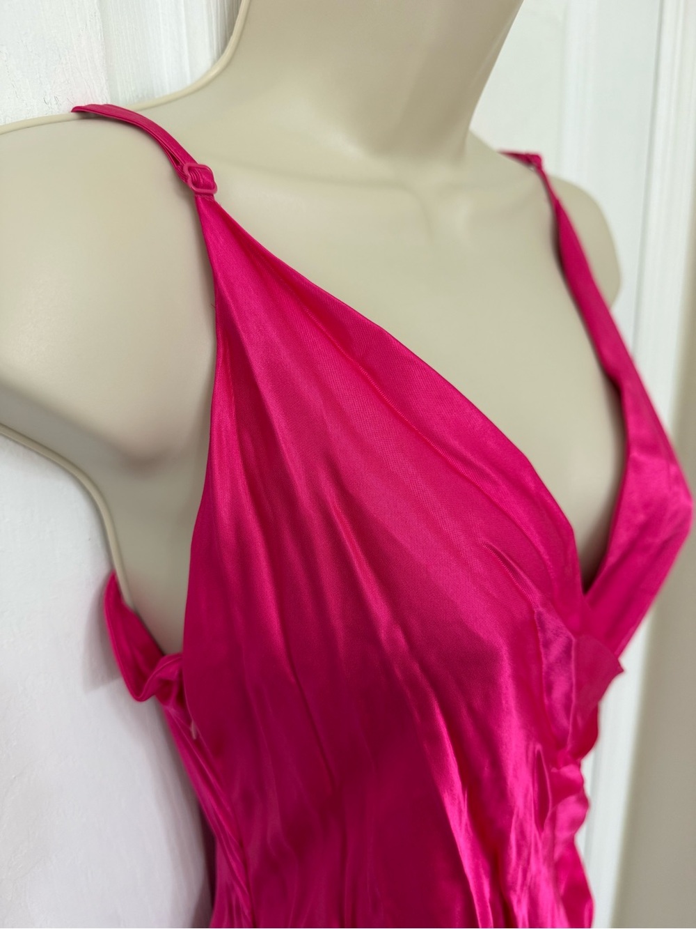 NWT Zara Fuchsia Satin Wrap Maxi Slip Dress Ruched Side Medium - Picture 6 of 13